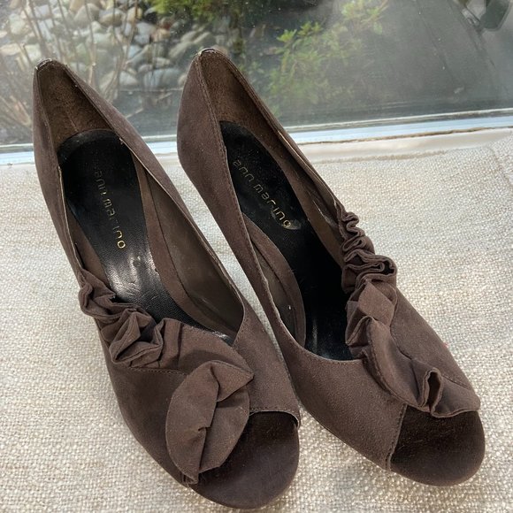 Anne Marino Shoes - Ann Marino fabric ruffles Dress peep-toe Heels Charcoal Grey, S8